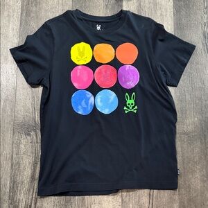 Psycho Bunny Black Short-Sleeve Tee with Neon Dot Grid
